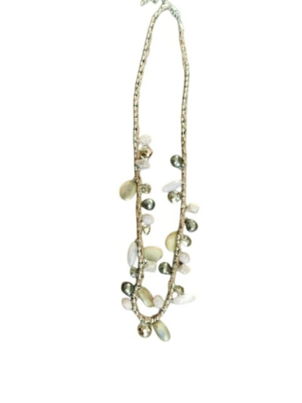 Chico's Long Dangle Stone Ribbon Wrapped Necklace